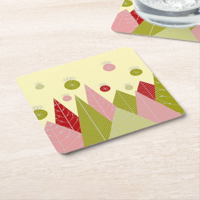 Julillustration av prydnadsföremål och Träd Underlägg Papper Kvadrat (Vinklad)