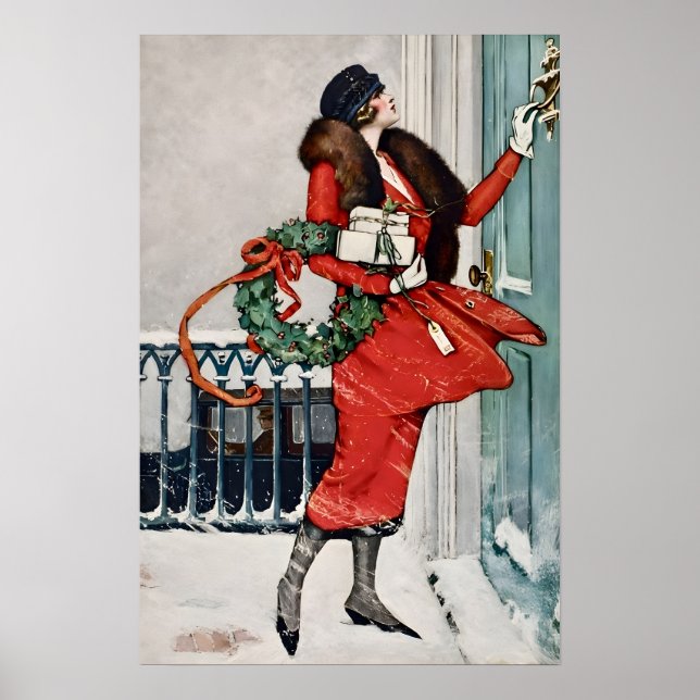 Julillustration från förr på dörrtröskeln poster (Framsidan)