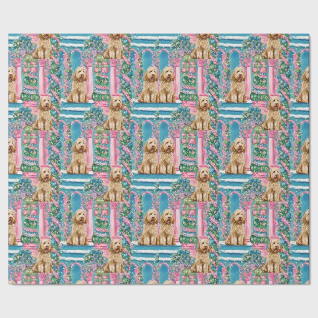 Julillustration Goldendoodle Presentpapper (Seam)