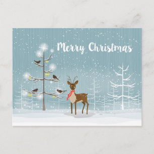 Julillustration - Hjort och fåglar Helg Vykort