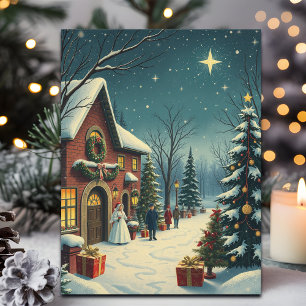 Julillustration i vintage-stil helg vykort