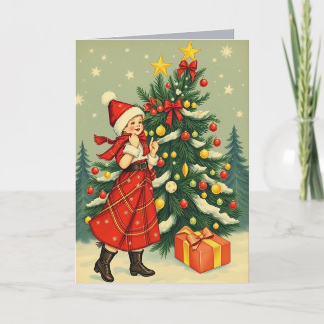Julillustration i vintage-stil kort (Framsida)