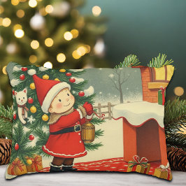 Julillustration i vintage-stil prydnadskudde