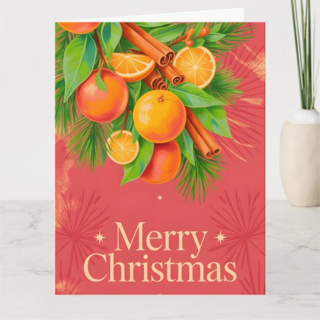 Julillustration med apelsiner kort (Framsida)