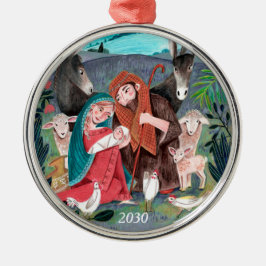 Julillustration på religiösan Nativitet Julgransprydnad Metall