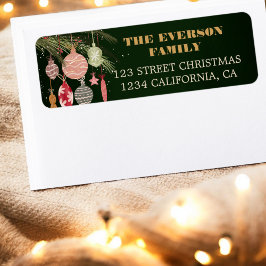 Julillustrationer av prydnadsföremål för festlig V Returadress Etikett