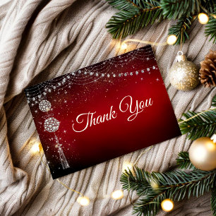 Julinbjudan till chic elegant: röda prydnadsföremå tack kort