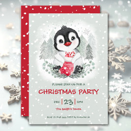 Julinbjudan till Cute Penguin Snö Ice Red Inbjudningar