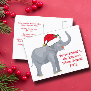 Julinbjudan till Cute White Elephant Party Vykort