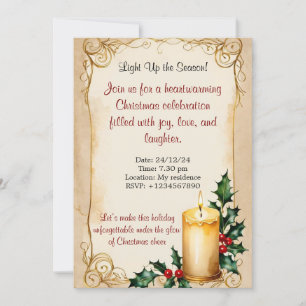 Julinbjudan till elegant Candle och Holly Inbjudningar