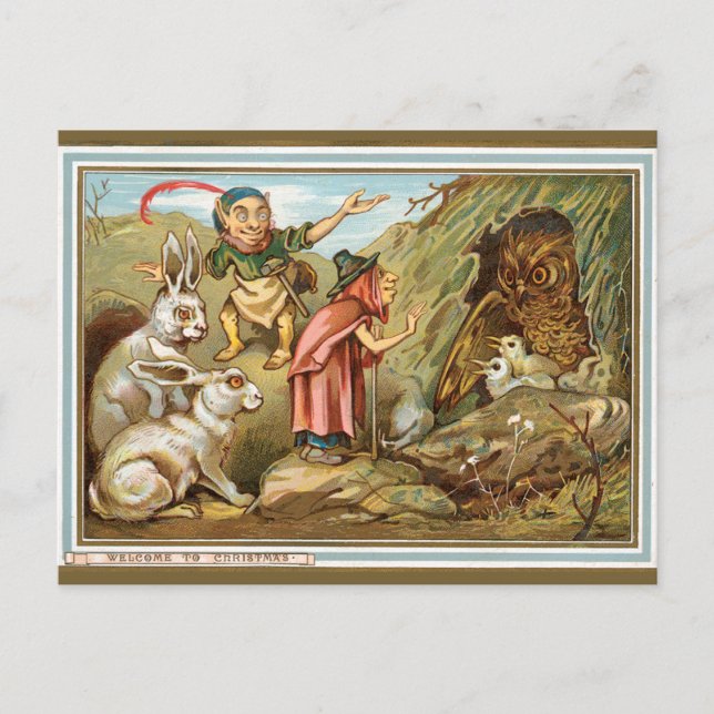 Julinbjudan till Elves och Bunnies Helg Vykort (Framsida)