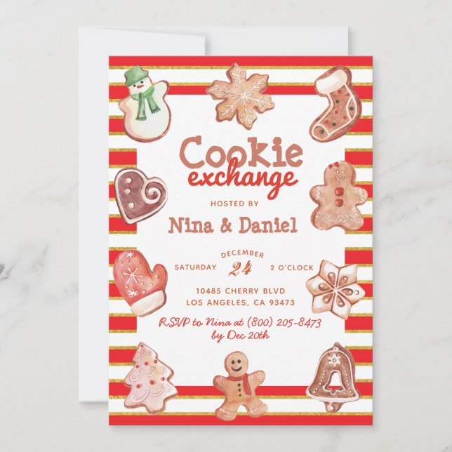 Julinbjudan till Gingerbröd Cookie Exchange Inbjudningar (Framsida)
