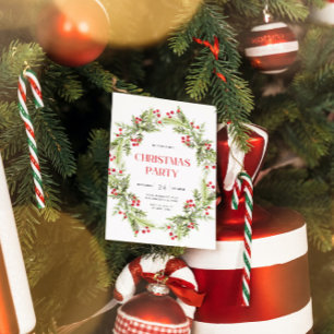 Julinbjudan till grönt och röd Blommigt Inbjudningar