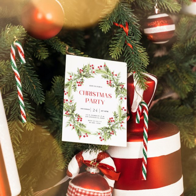 Julinbjudan till grönt och röd Blommigt Inbjudningar (Skapare uppladdad)