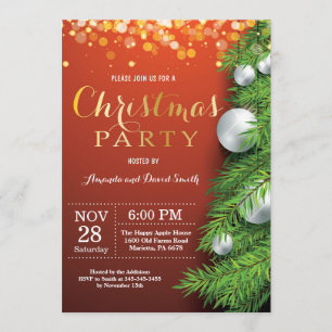 Julinbjudan till Holiady Party Red och Guld Inbjudningar