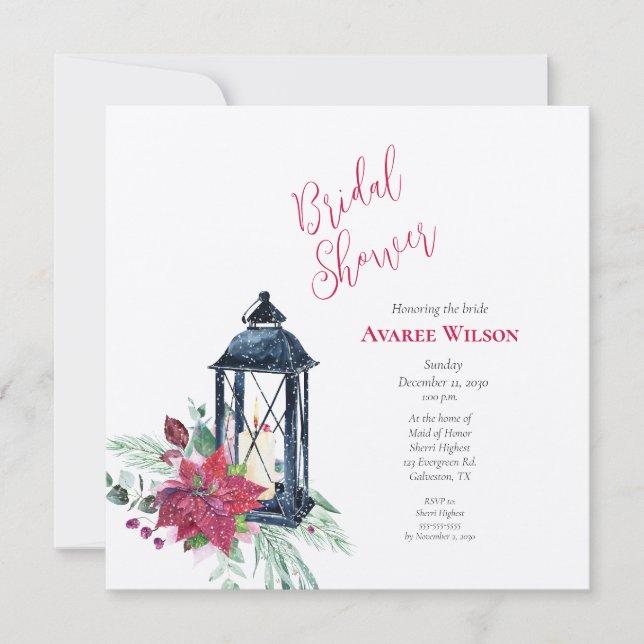 Julinbjudan till Lantern Poinsettia Evergreens Inbjudningar (Framsida)