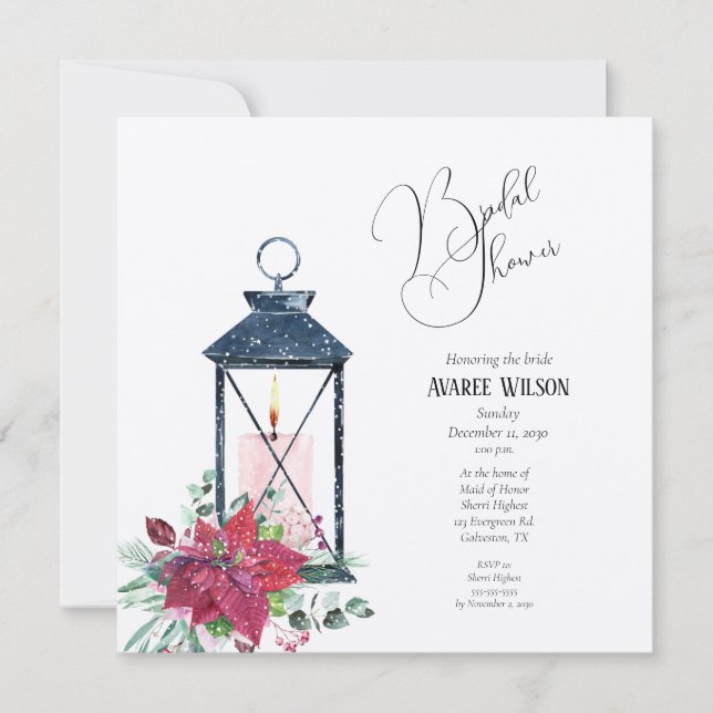 Julinbjudan till Lantern Poinsettia Evergreens Inbjudningar (Framsida)