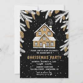 Julinbjudan till Party Black & guld House Inbjudningar