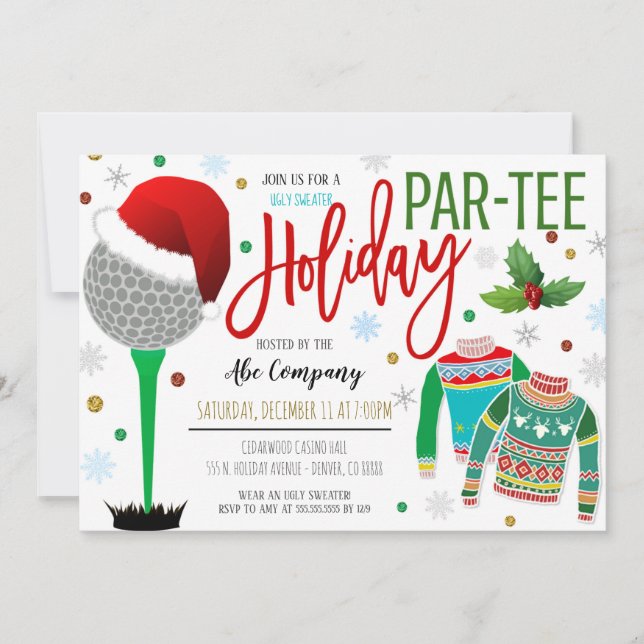 Julinbjudan till Ugly Sweater Golf Party Inbjudningar (Framsida)