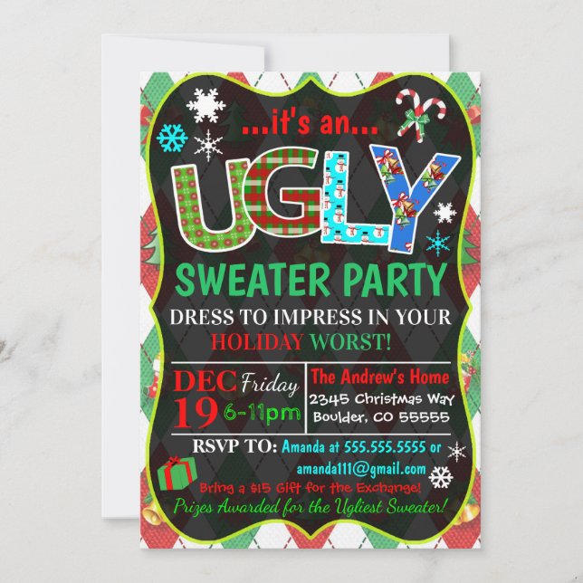 Julinbjudan till Ugly Sweater Party Inbjudningar (Framsida)