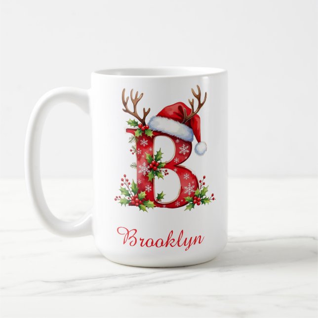 Julinitial B Tomte glädjeyoul jul  Kaffemugg (Vänster)