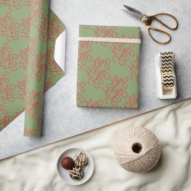 Julinskning Papper med Festive Script Presentpapper (Hantverk)