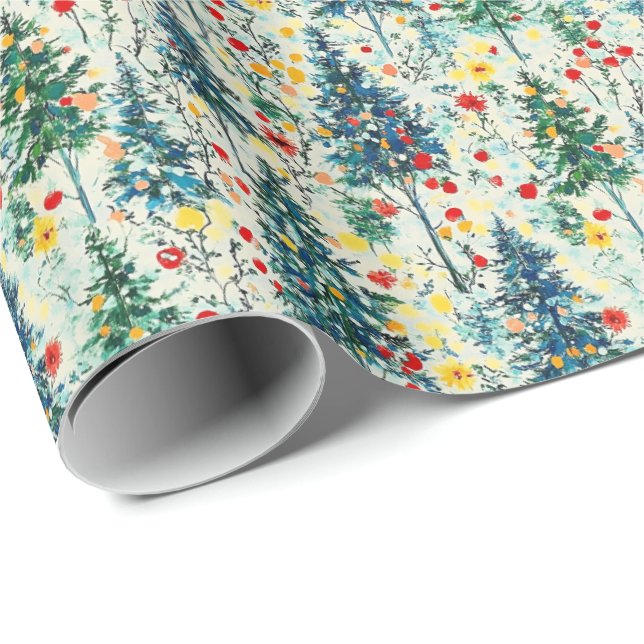 Julinskning Papper med Julgranar Presentpapper (Rullad Hörn)