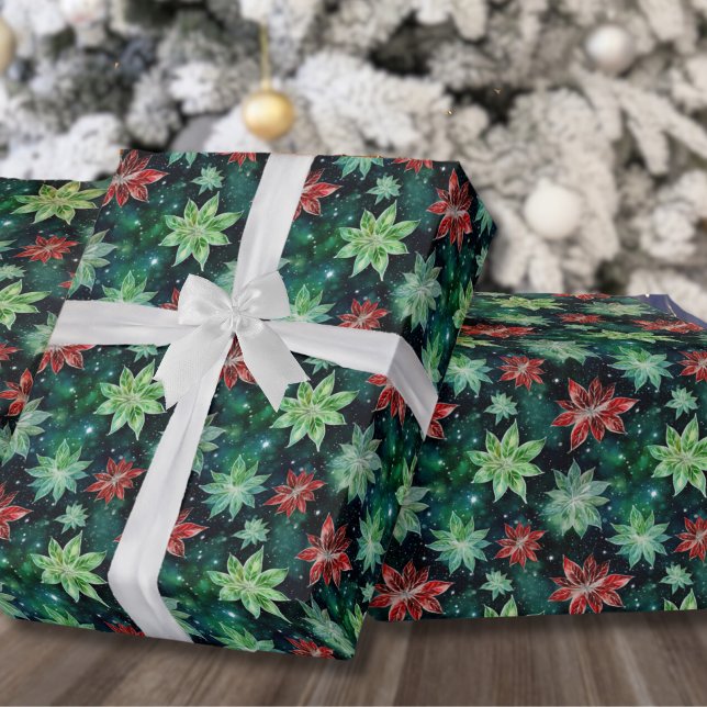 Julipoinsettia Blommor Jul Presentpapper (Classic Red Green Holiday Presents Christmas Wrapping Paper)