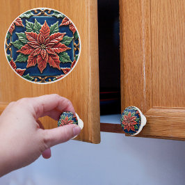 Julipoinsettia på Blå Keramisk Knopp