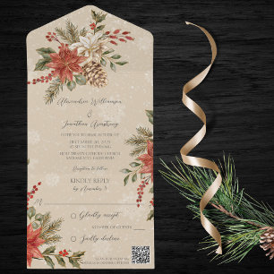 Julipoinsettia på snöig beige QR-kod