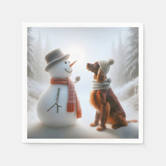 Julirisk Setter Med Snöman Pappersservett (Framsidan)
