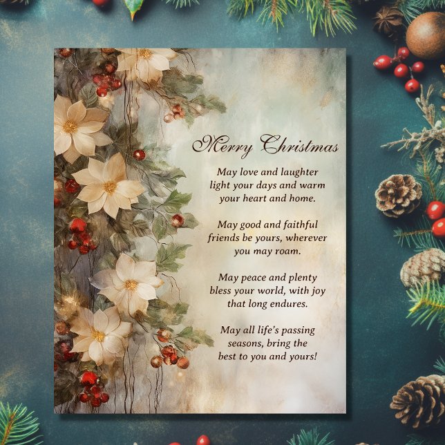 Julirländsk välsignelse | Söt Winter Flowers Poster (Christmas Irish Blessing  Pretty Winter Flowers Poster)