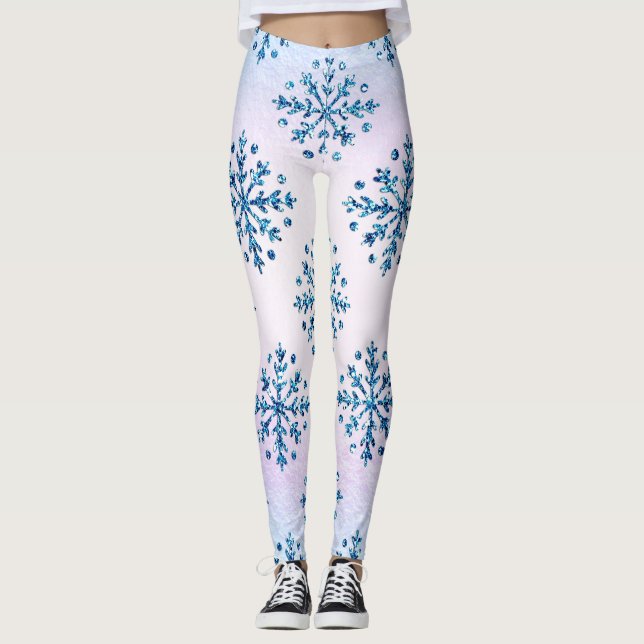 Julisblått Snöflingor Leggings (Framsida)