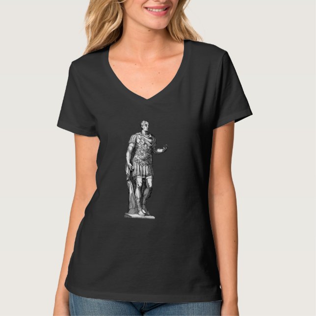 Julius Caesar Emperor Statue Line Art Roman Man T Shirt (Framsida)