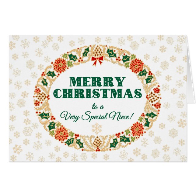 Juljärnekkran, för brorsdotter, snöflingor hälsningskort (Framsidan Horizontal)