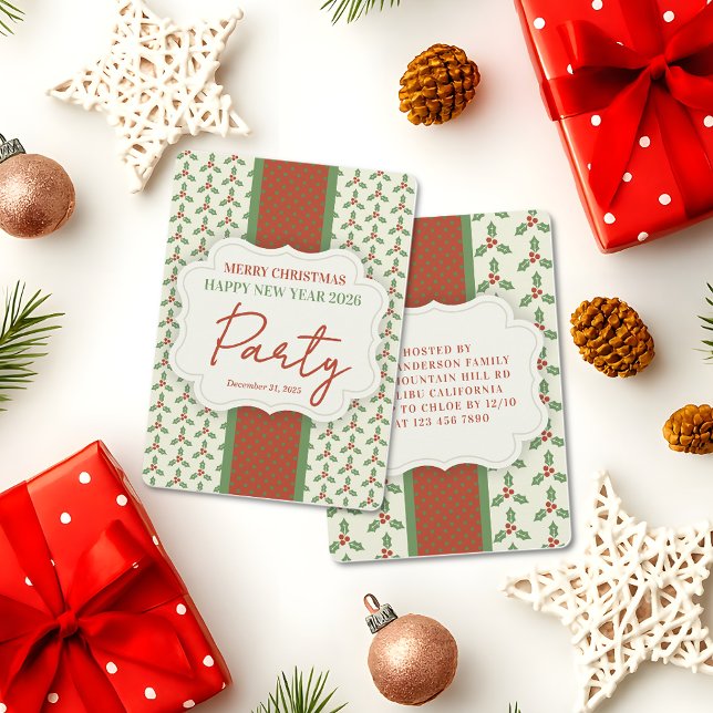 Juljollekvist mönster Grön jollek Röda bär Inbjudningar (Skapare uppladdad)