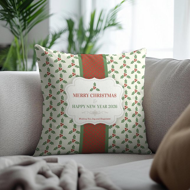 Juljollekvist mönster Grön jollek Röda bär Kudde (Skapare uppladdad)