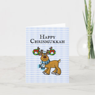 Juljudisk ren med kransar Chrismukkah-kort   Kort