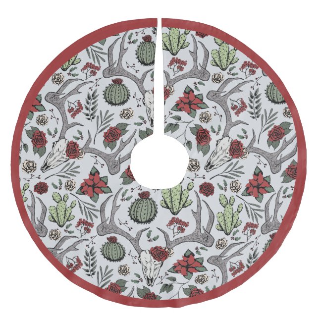 Juljul, Blommigt Hjort Skull Antlers Julgransmatta Borstad Polyester (Framsidan)