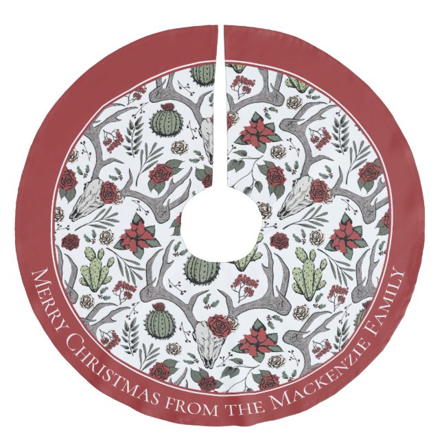 Juljul, Blommigt Hjort Skull Antlers Julgransmatta Borstad Polyester (Framsidan)