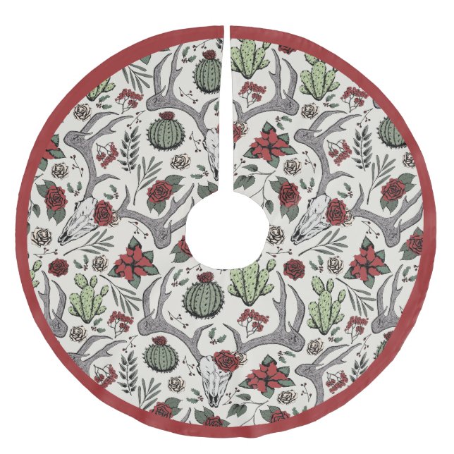 Juljul, Blommigt Hjort Skull Antlers Julgransmatta Borstad Polyester (Framsidan)