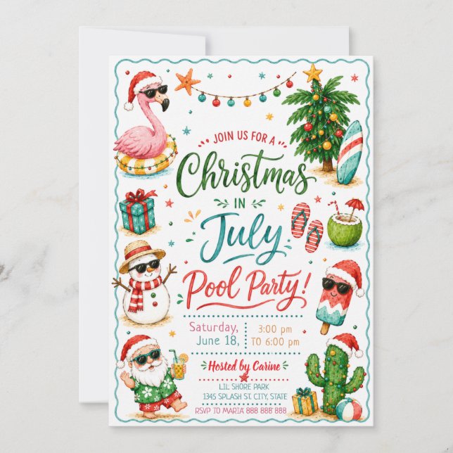 Juljul firande poolparty inbjudan (Framsida)