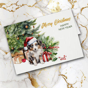 juljul för Hund Santa Hat Australian shepherd Pupp Hälsningskort