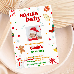 Juljul i Santa Baby 1:a födelsedagsinbjudan Inbjudningar