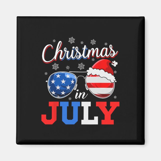 Juljul Santa Amerikansk Flagga 4e Juli  Magnet (Framsidan)