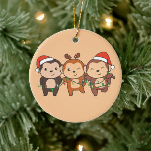 Juljuldjur, apa, Cute Monkey Ce Julgransprydnad Keramik