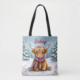 Juljulen för Cute Whimsisical Highland Cow Personl Tygkasse