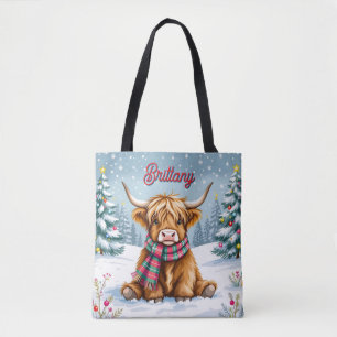 Juljulen för Cute Whimsisical Highland Cow Personl Tygkasse