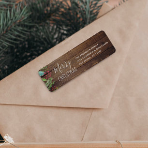 JulJulfesten Rustic Wood Holly & Gräs Returadress Etikett