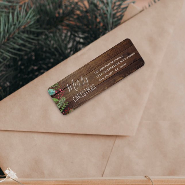 JulJulfesten Rustic Wood Holly & Gräs Returadress Etikett (The Return Address Label Mock-up)
